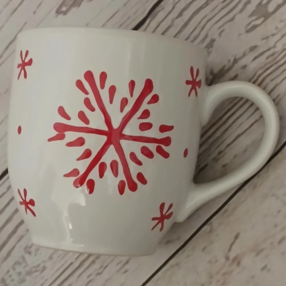 White Mug with Red Snowflake Design